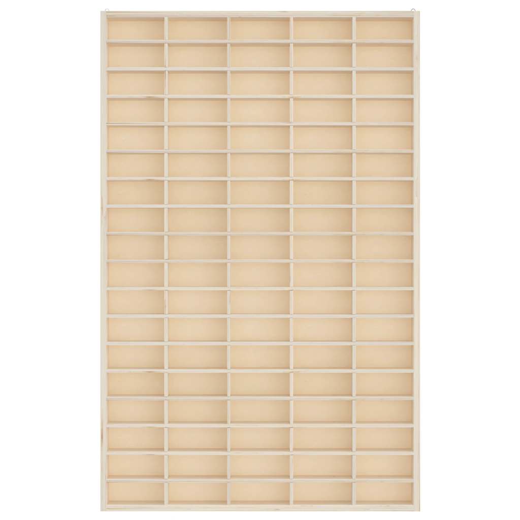 Vitrine de colecionador de madeira com 90 compartimentos 50,5x4,5x79cm