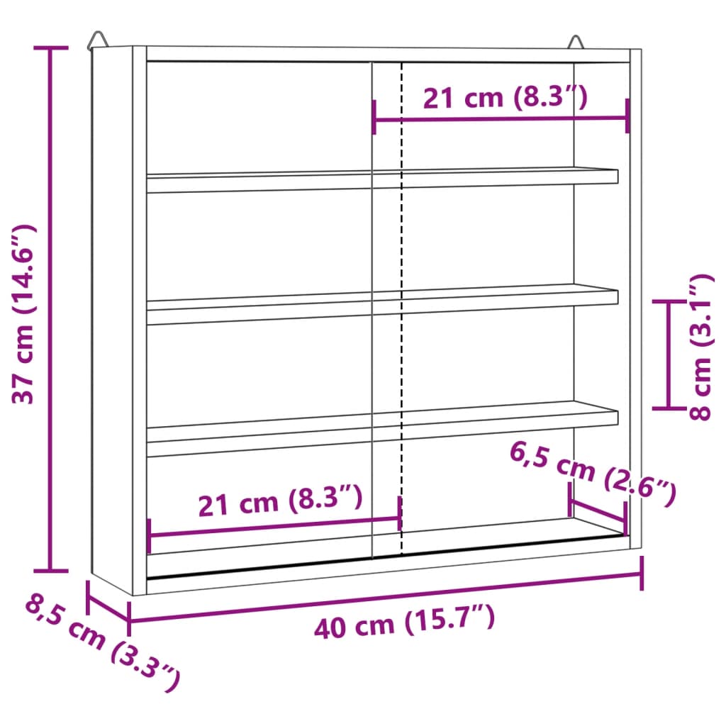 Vitrine de colecionador de madeira com portas 40x8,5x37 cm