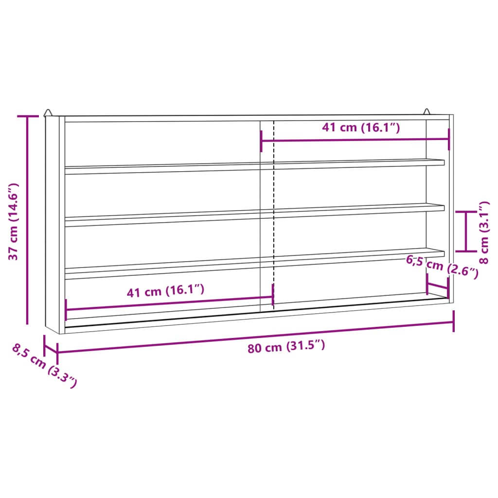Vitrine de colecionador de madeira com portas 80x8,5x37cm