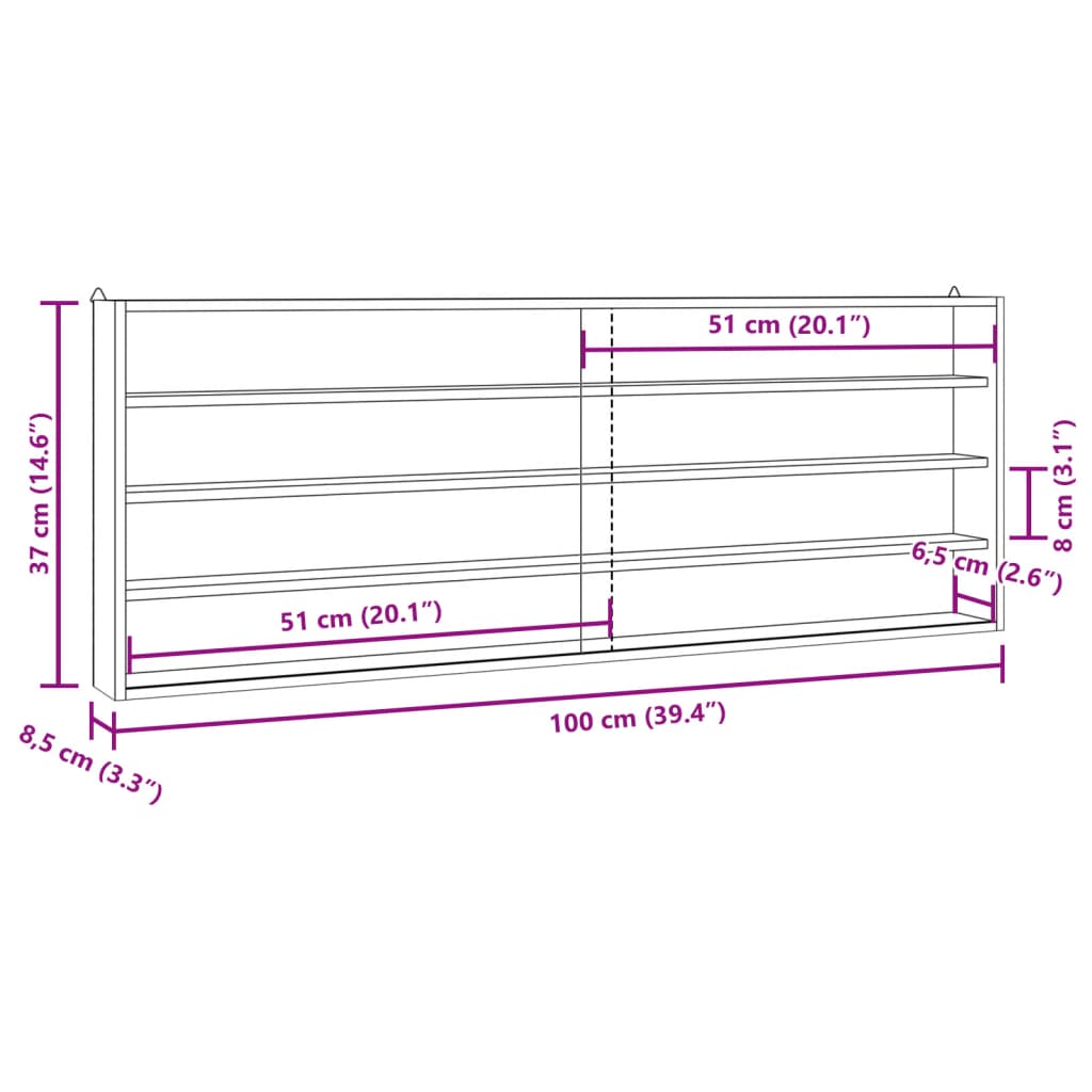Vitrine de colecionador de madeira com portas 100x8,5x37 cm