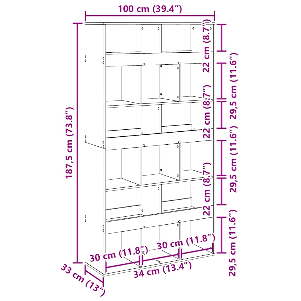 Estante 100x33x187,5 cm derivados de madeira carvalho artisiano