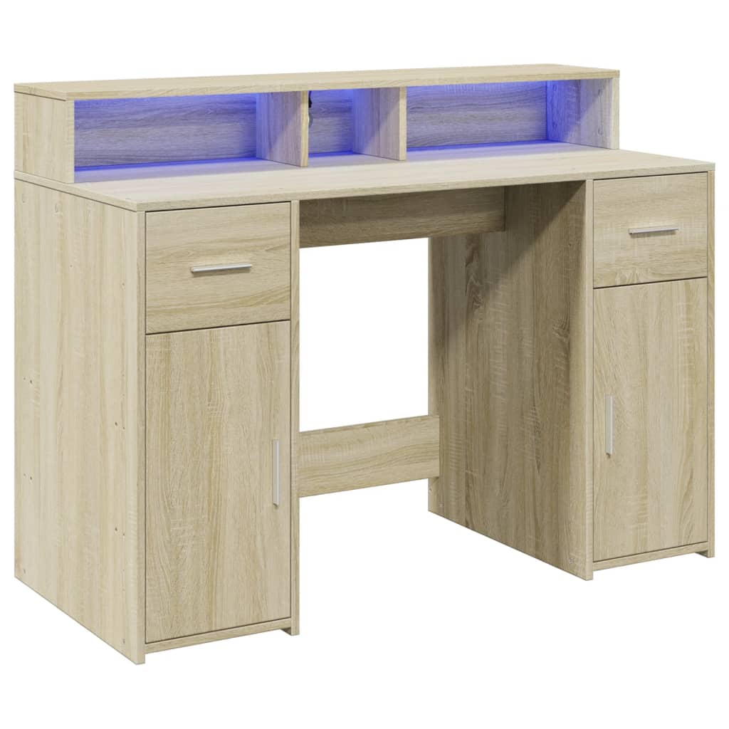 Secretária luzes LED 120x55x91cm deriv. madeira carvalho sonoma