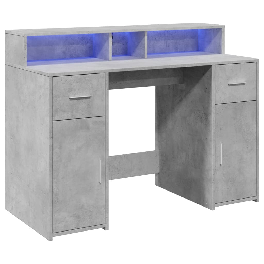 Secretária luzes LED 120x55x91 cm deriv. madeira cinza cimento