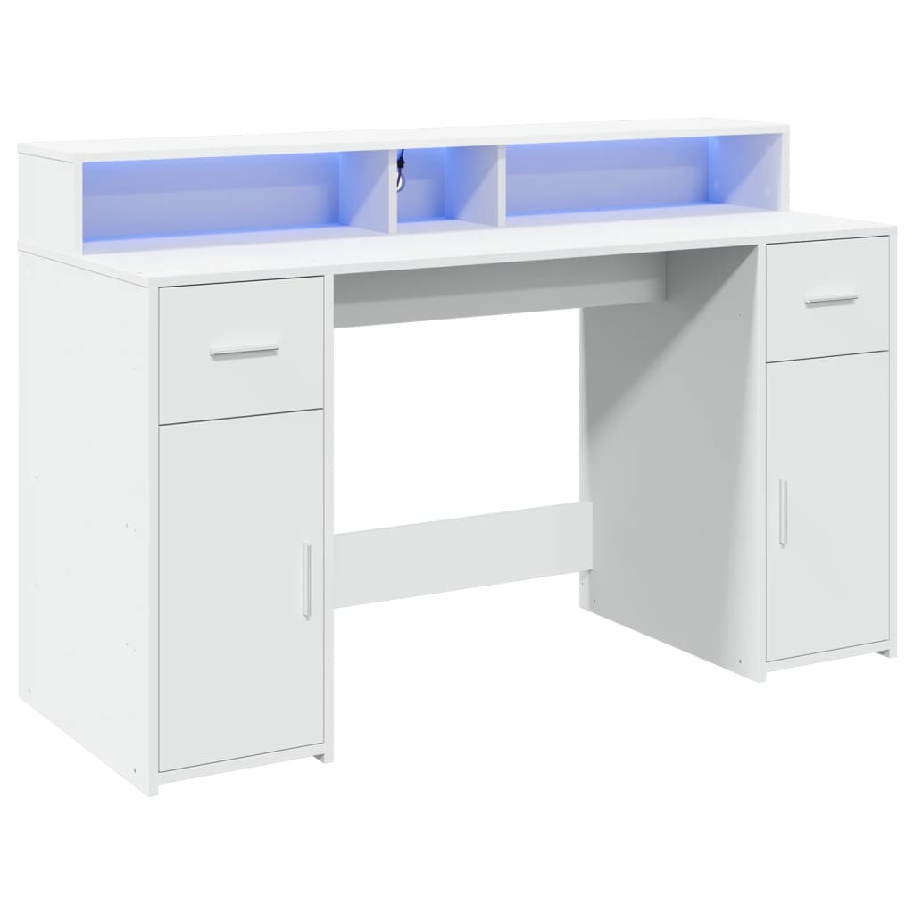 Secretária c/ luzes LED 140x55x91 cm derivados madeira branco
