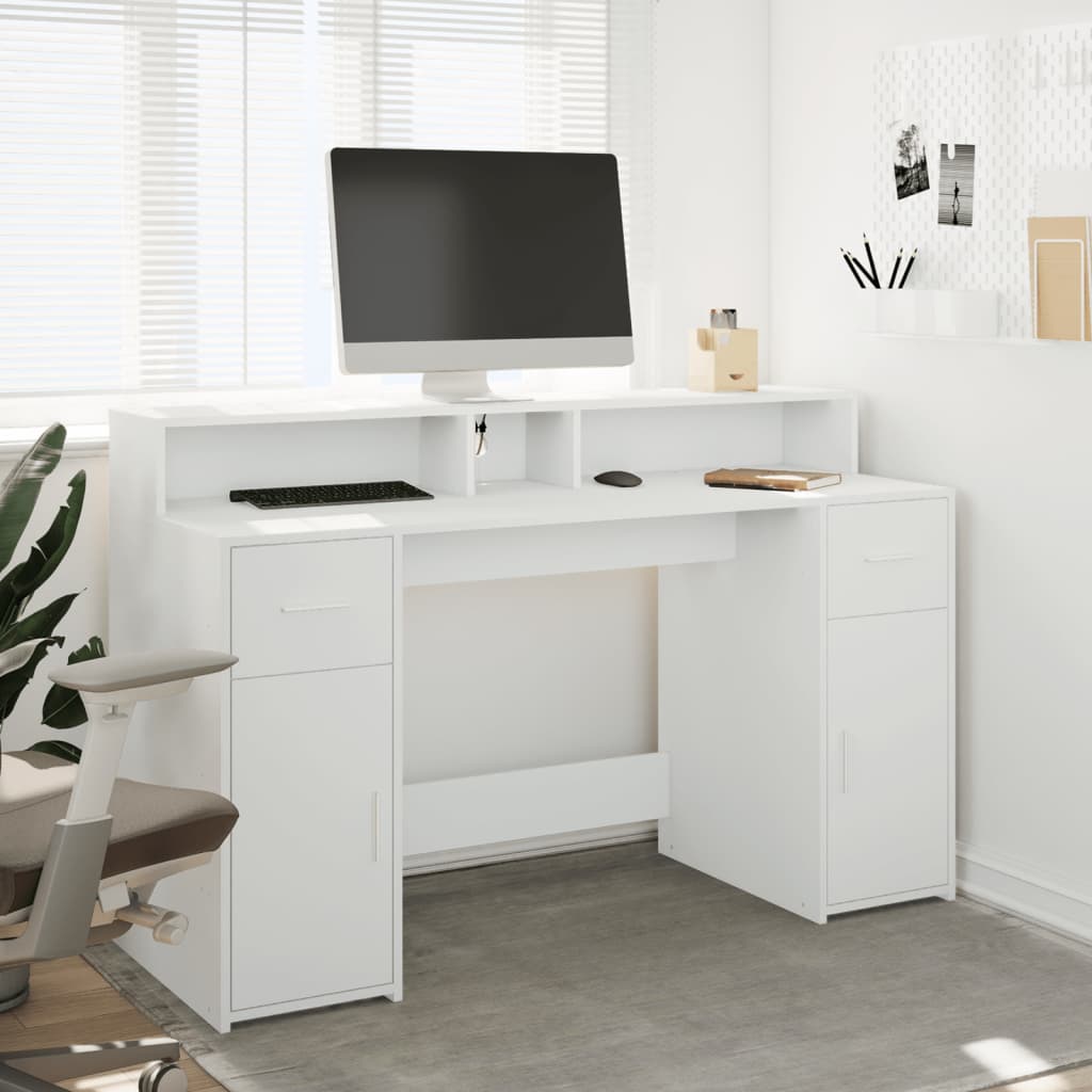 Secretária c/ luzes LED 140x55x91 cm derivados madeira branco