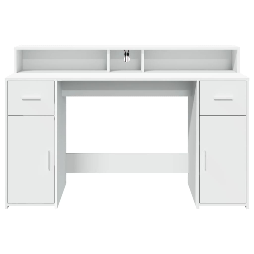Secretária c/ luzes LED 140x55x91 cm derivados madeira branco