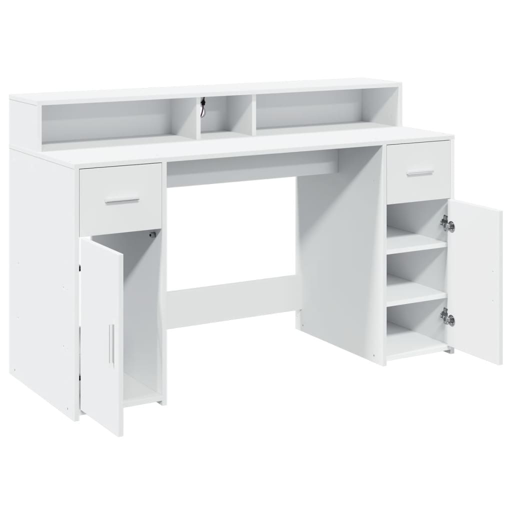 Secretária c/ luzes LED 140x55x91 cm derivados madeira branco
