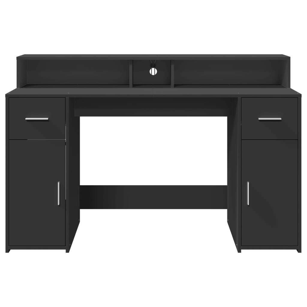 Secretária c/ luzes LED 140x55x91 cm derivados de madeira preto