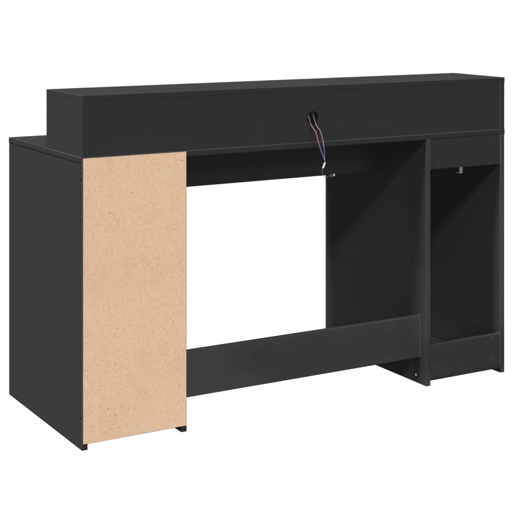 Secretária c/ luzes LED 140x55x91 cm derivados de madeira preto