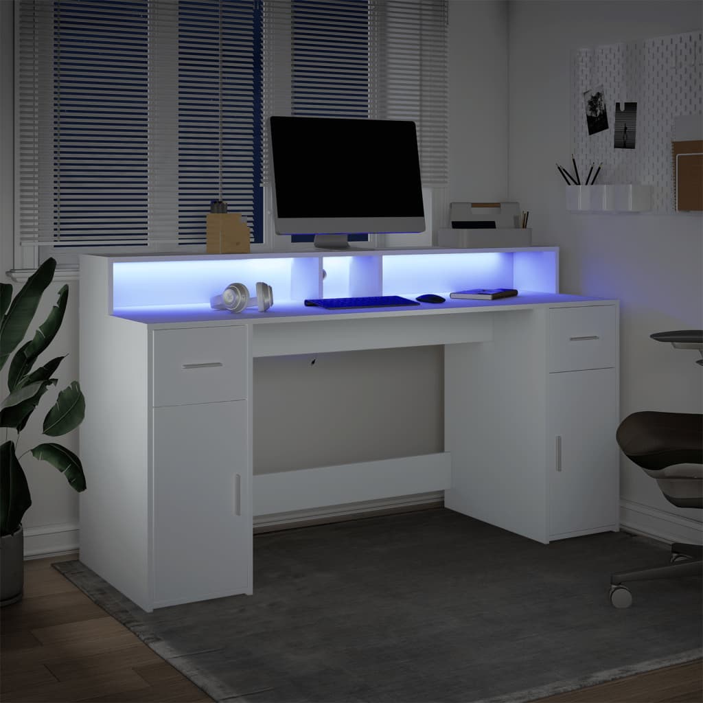 Secretária c/ luzes LED 140x55x91cm derivados de madeira branco