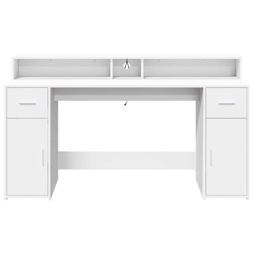 Secretária c/ luzes LED 140x55x91cm derivados de madeira branco