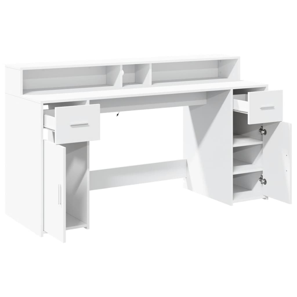 Secretária c/ luzes LED 140x55x91cm derivados de madeira branco