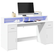 Secretária c/ luzes LED 140x55x91cm derivados de madeira branco