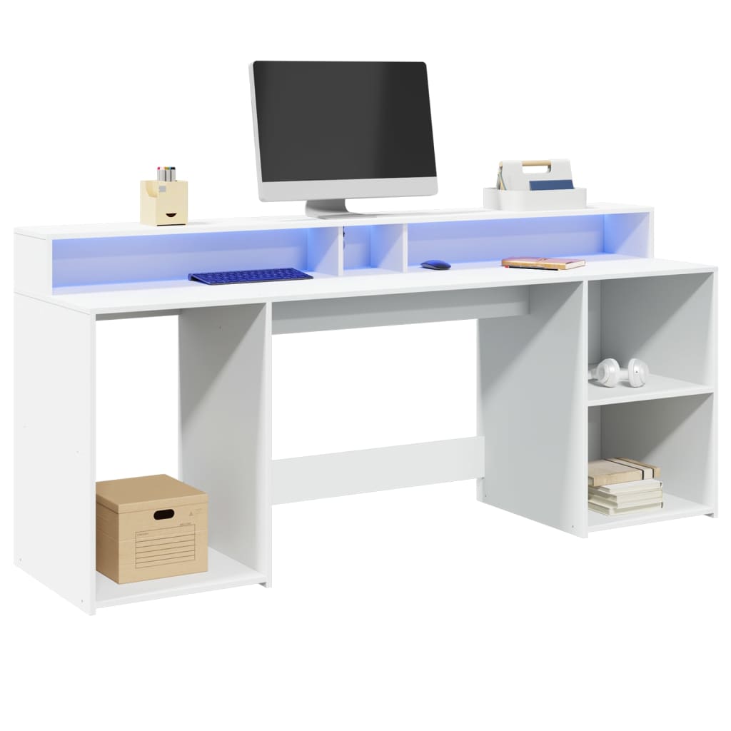 Secretária c/ luzes LED 160x55x91cm derivados de madeira branco