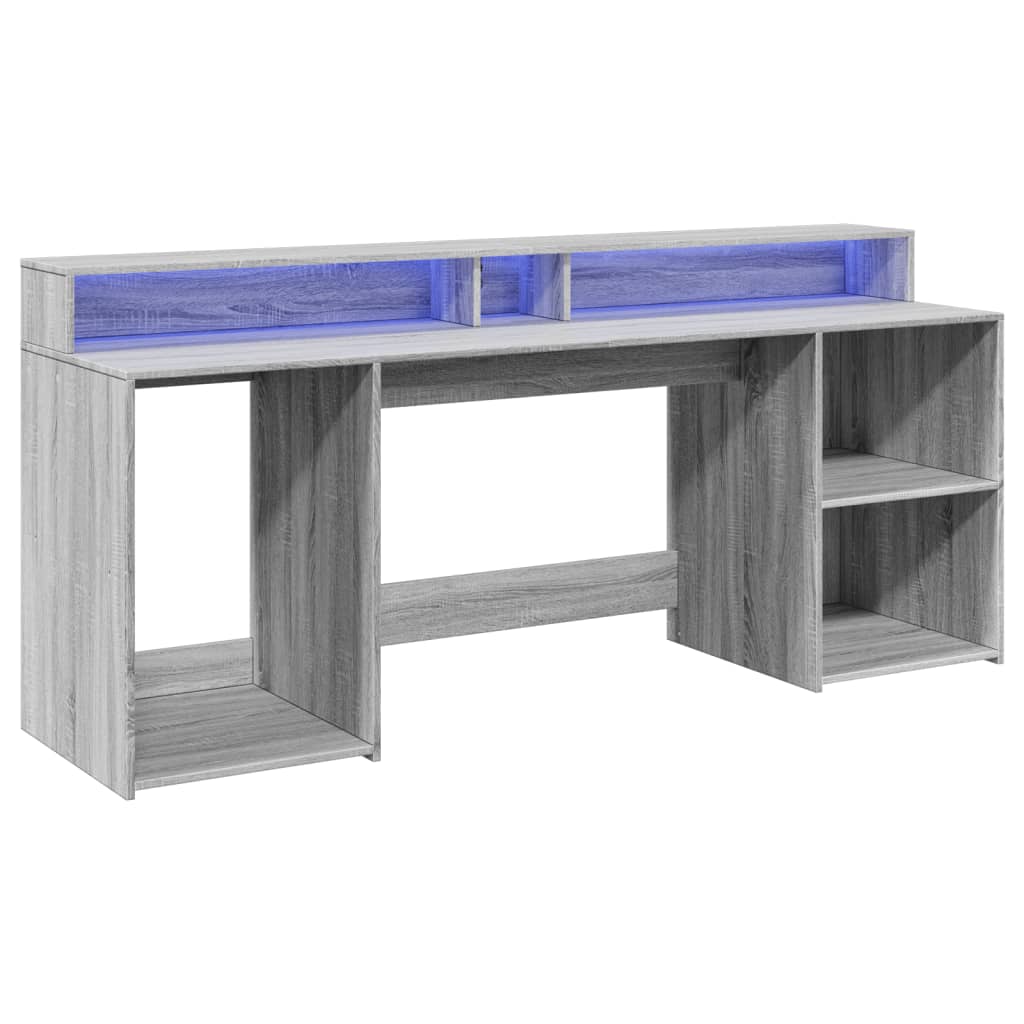 Secretária luzes LED 200x55x91cm deriv. madeira cinzento sonoma
