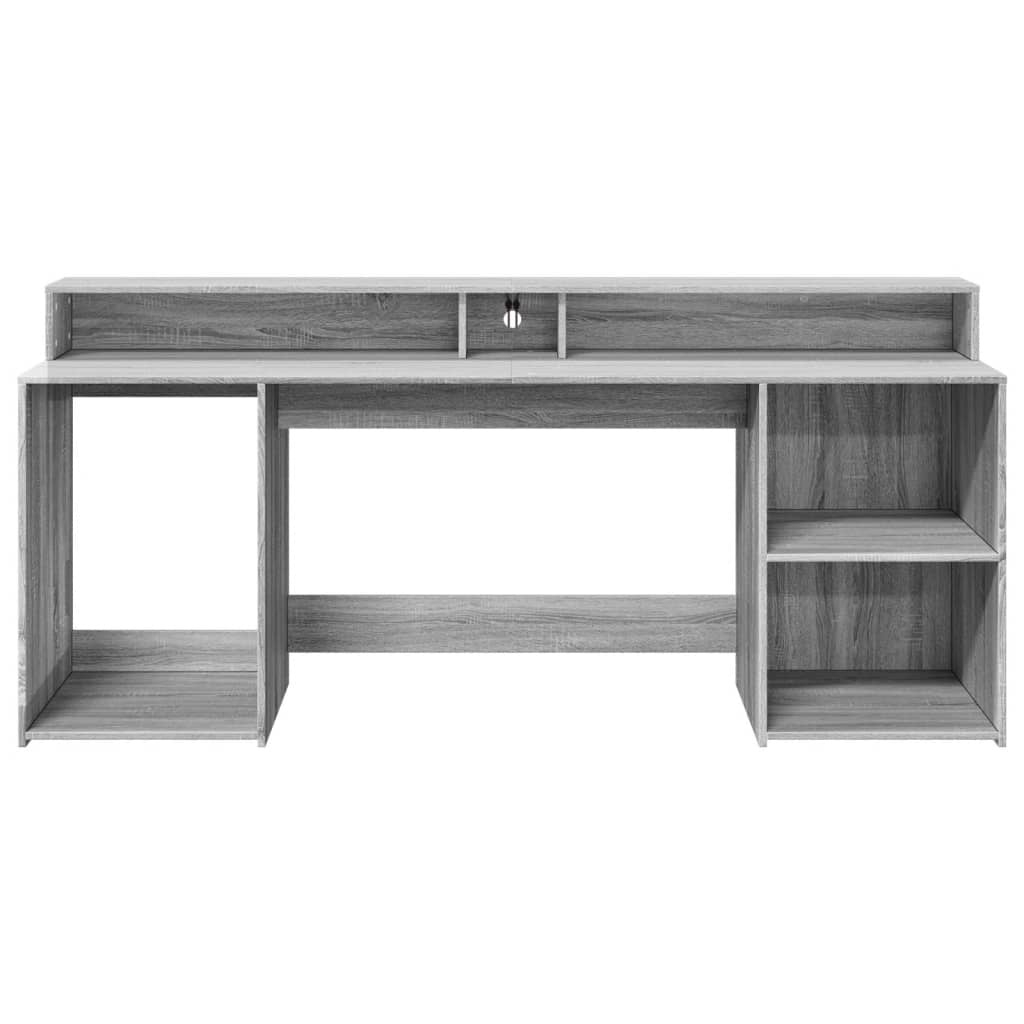 Secretária luzes LED 200x55x91cm deriv. madeira cinzento sonoma
