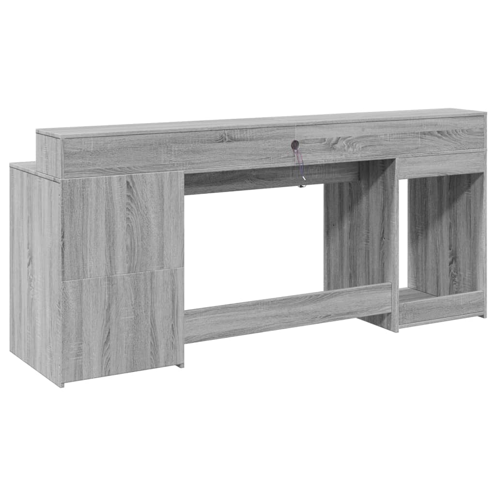 Secretária luzes LED 200x55x91cm deriv. madeira cinzento sonoma