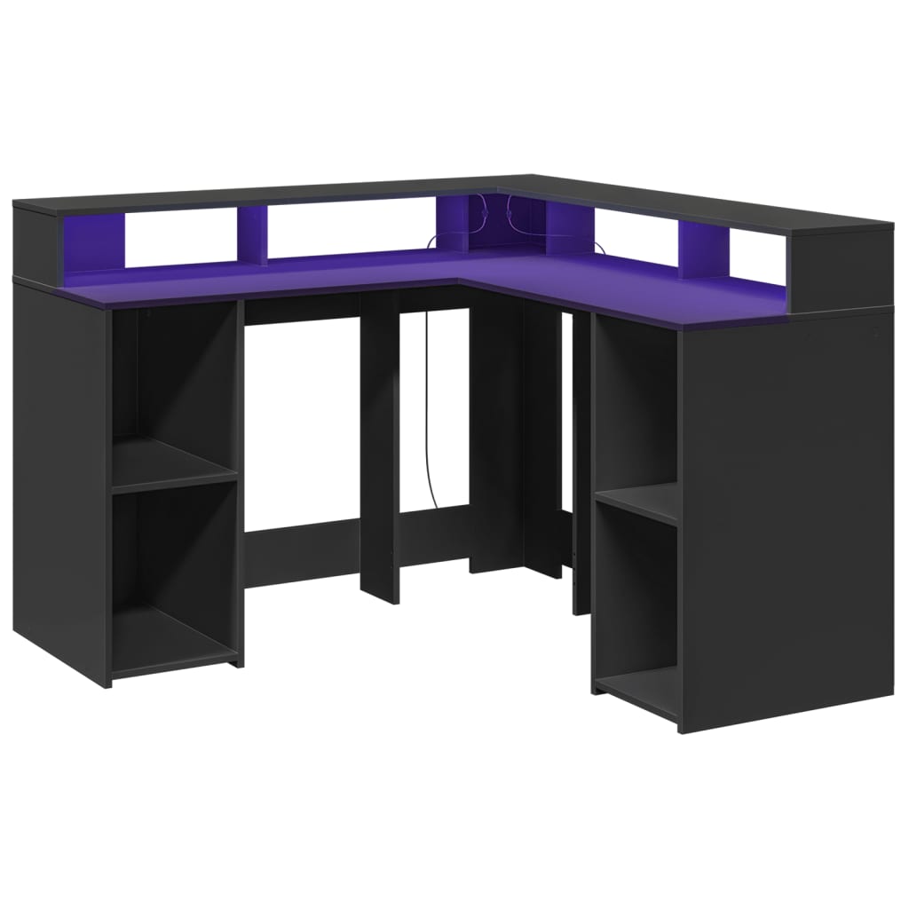 Secretária c/ luzes LED 130x130x91 cm derivados madeira preto