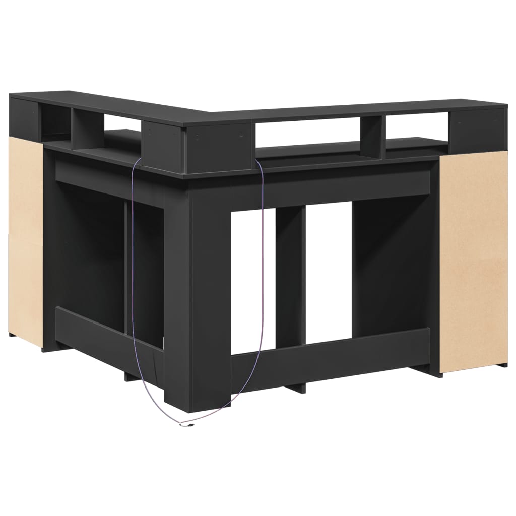 Secretária c/ luzes LED 130x130x91 cm derivados madeira preto