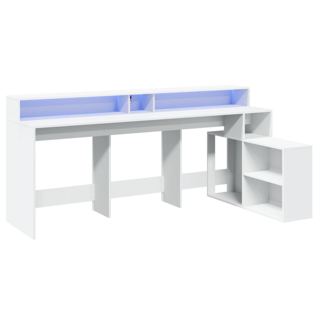 Secretária c/ luzes LED 200x104x91 cm derivados madeira branco