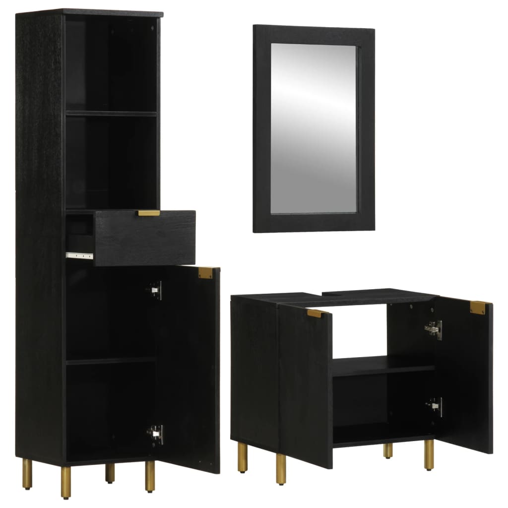 3 pcs conjunto móveis casa de banho derivados de madeira preto