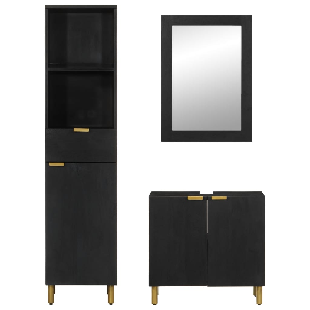 3 pcs conjunto móveis casa de banho derivados de madeira preto