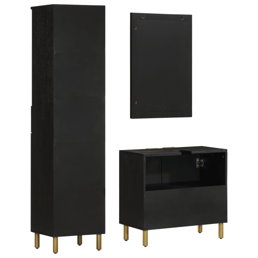 3 pcs conjunto móveis casa de banho derivados de madeira preto