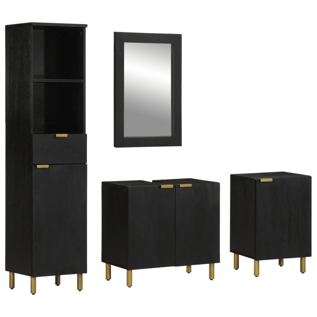 4 pcs conjunto móveis casa de banho derivados de madeira preto