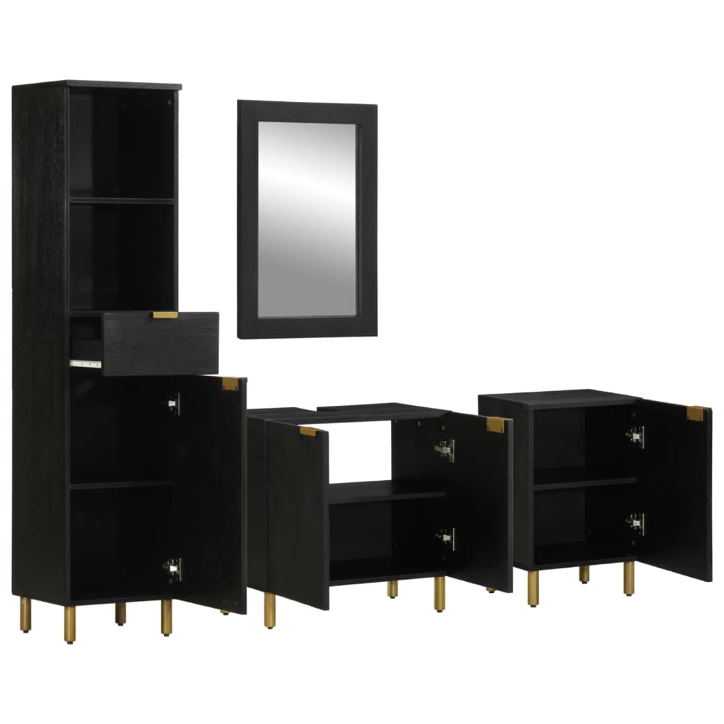4 pcs conjunto móveis casa de banho derivados de madeira preto