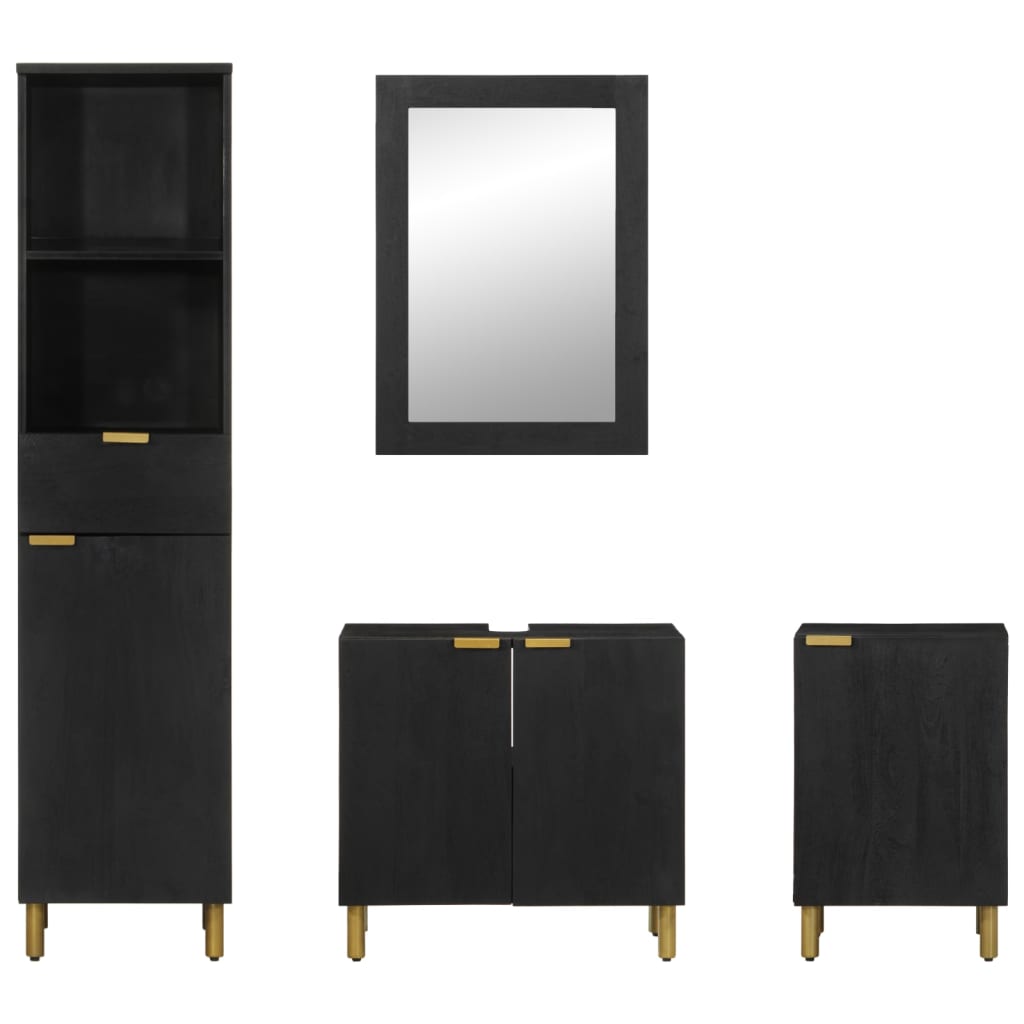4 pcs conjunto móveis casa de banho derivados de madeira preto