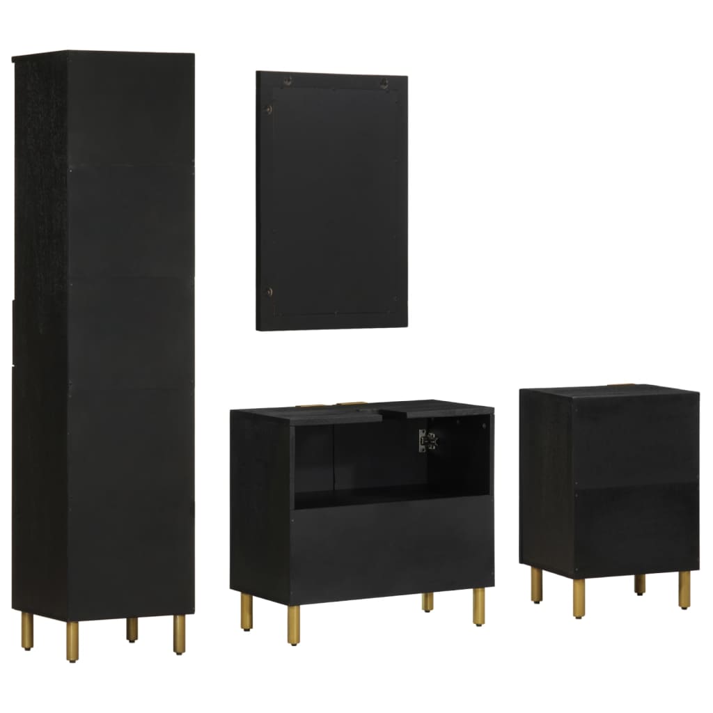 4 pcs conjunto móveis casa de banho derivados de madeira preto