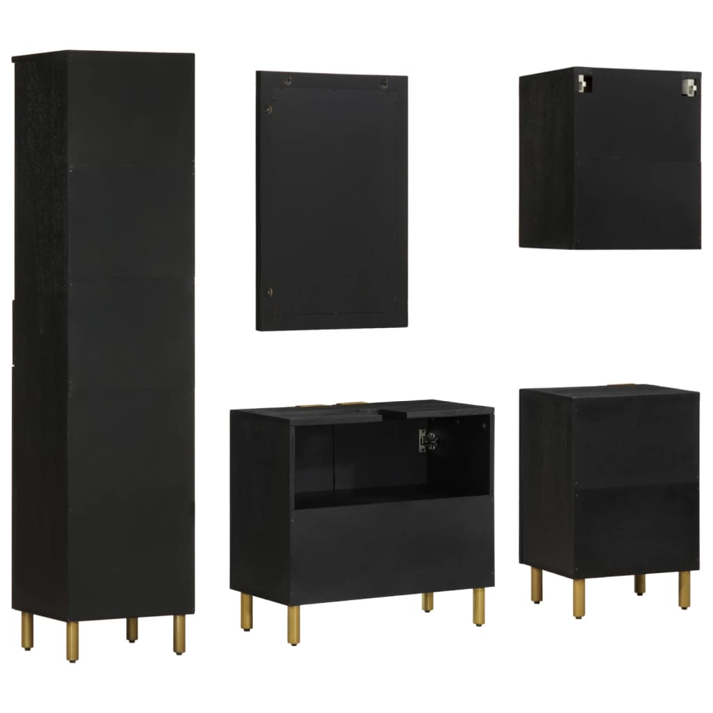 5 pcs conj. móveis de casa de banho derivados de madeira preto