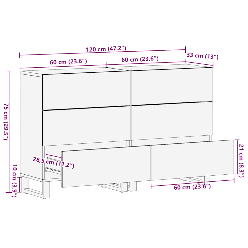 Aparadores 2 unid 60x33x75 cm madeira maciça preto manga