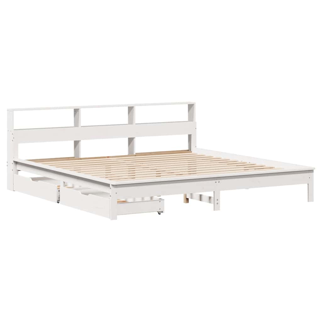 Cama com estante sem colchão 200x200 cm pinho maciço branco