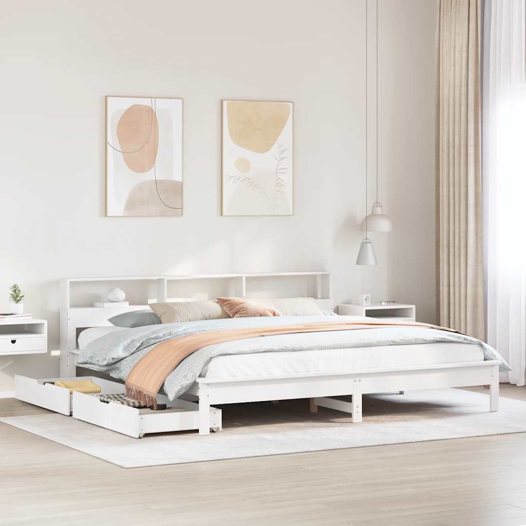 Cama com estante sem colchão 200x200 cm pinho maciço branco