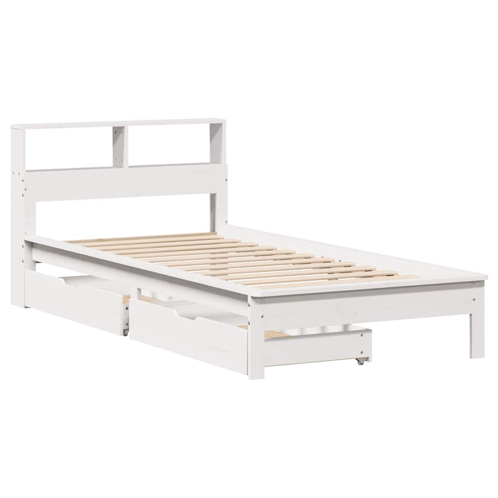Cama com estante sem colchão 75x190 cm pinho maciço branco