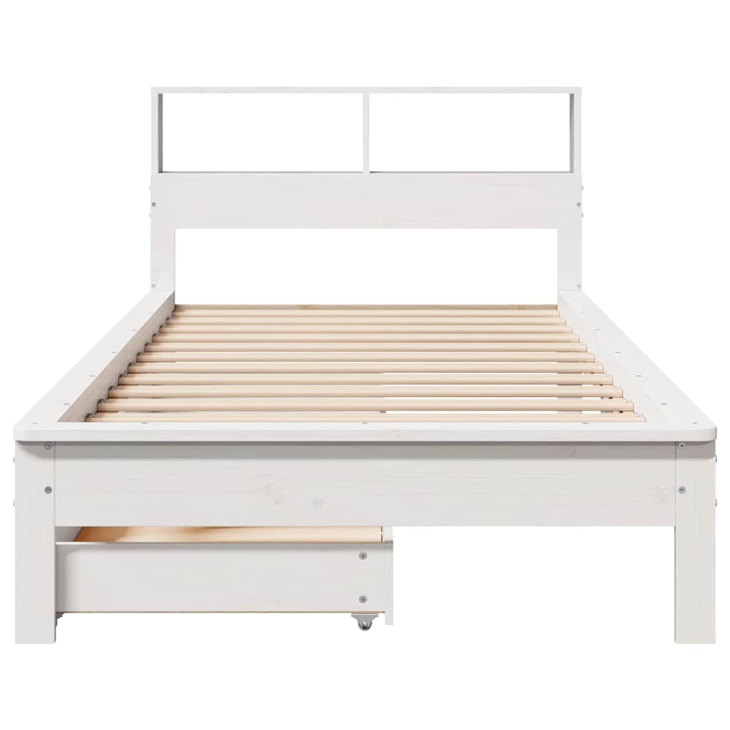 Cama com estante sem colchão 75x190 cm pinho maciço branco