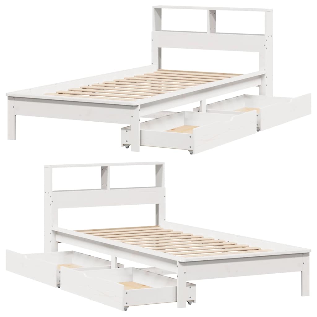 Cama com estante sem colchão 75x190 cm pinho maciço branco