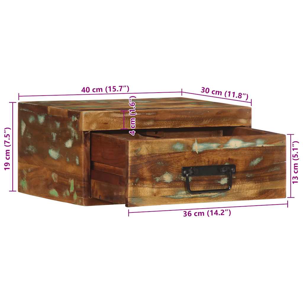 Mesa de cabeceira de parede madeira recuperada maciça