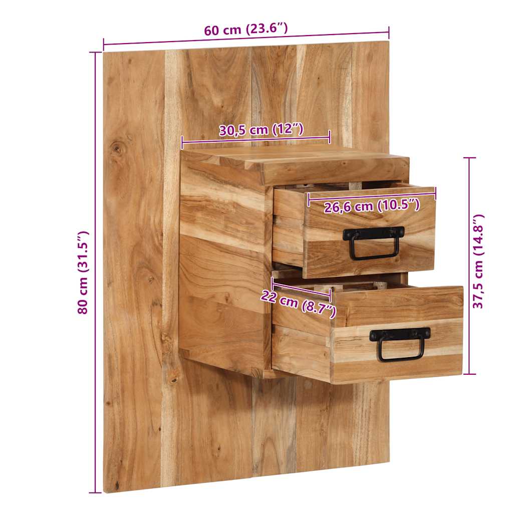 Mesa de cabeceira 60x32x80 cm madeira de acácia maciça