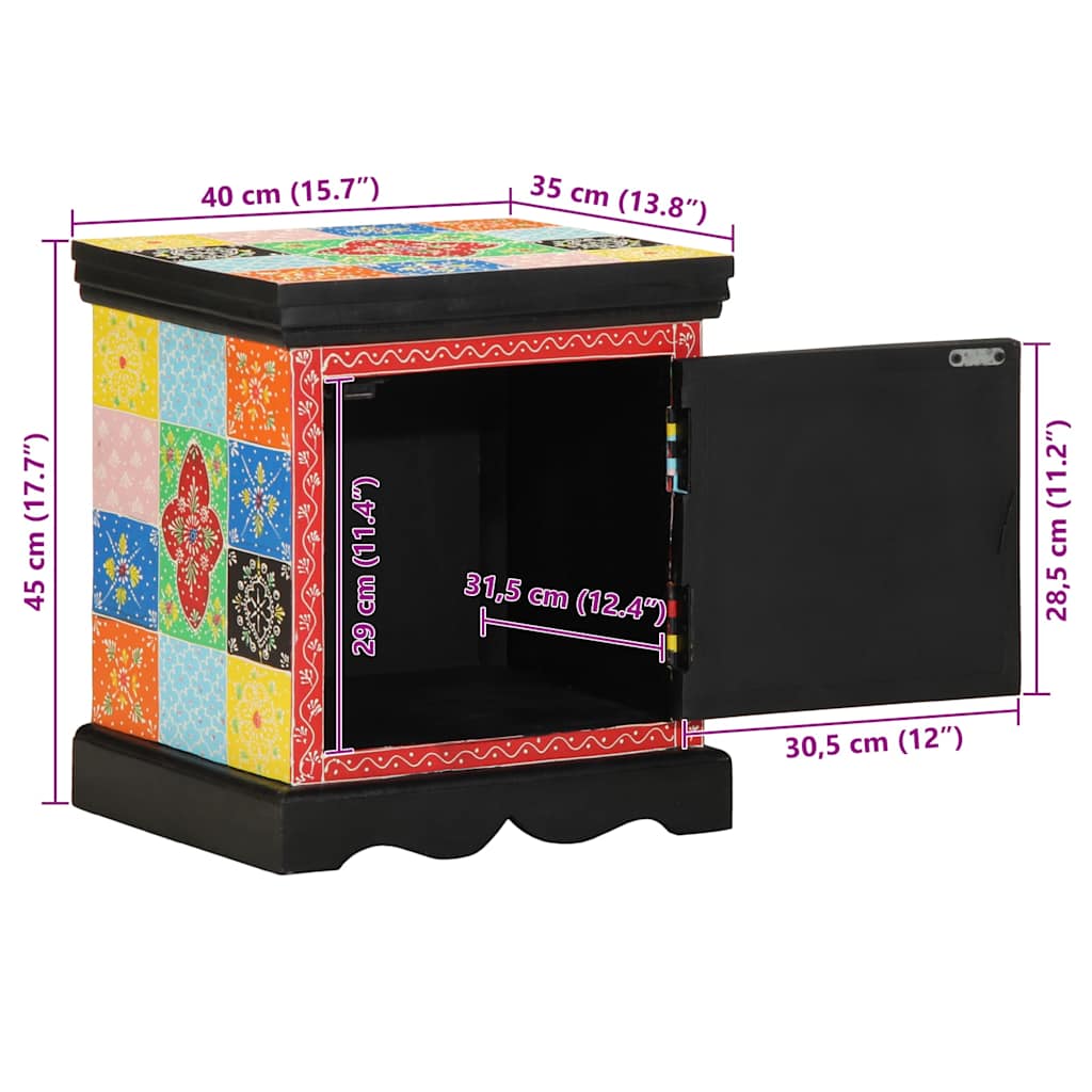 Mesa de cabeceira multicor madeira de mangueira maciça