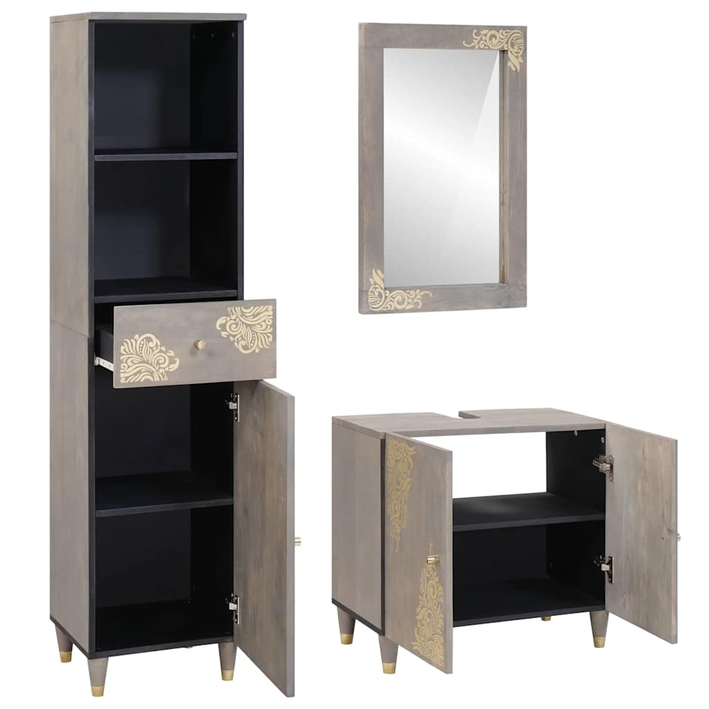 Conjunto de Móveis para Banheiro com gaveta 3 pcs Cinzeto