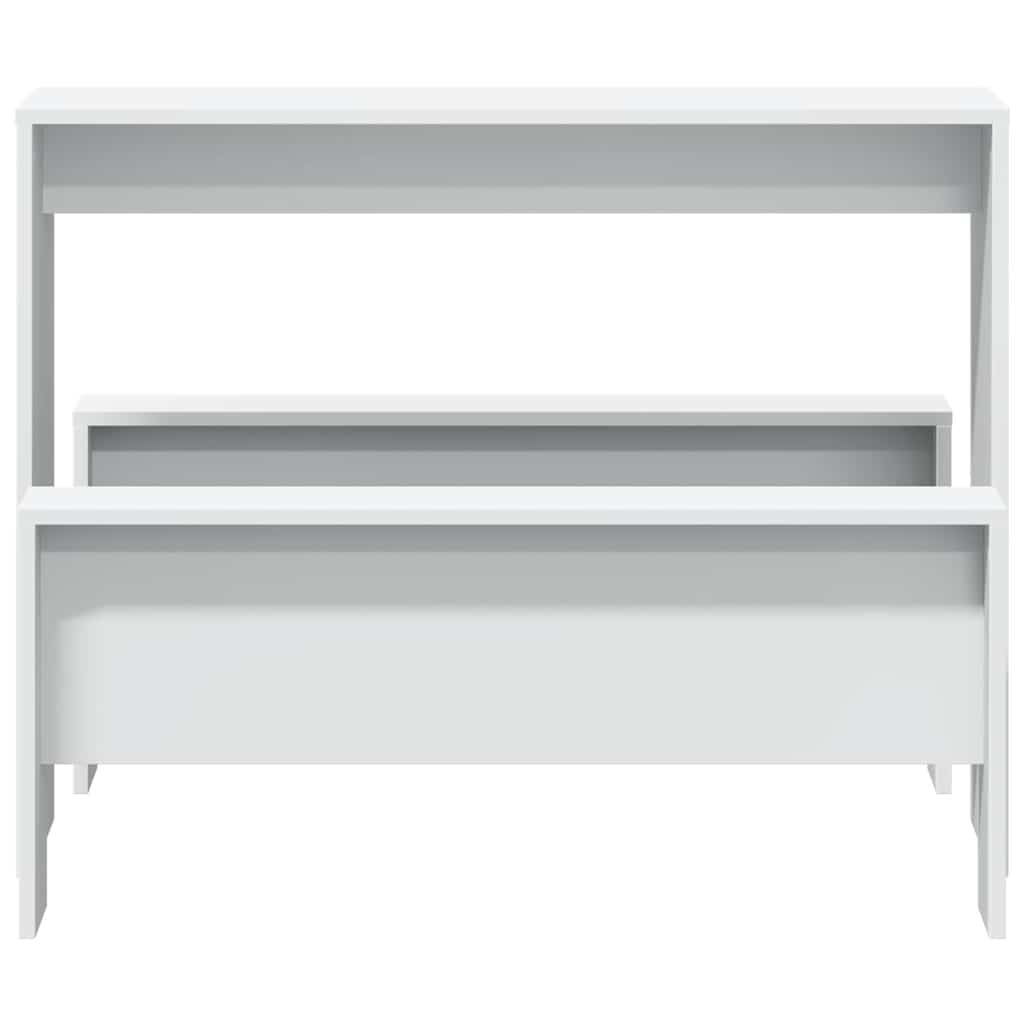 3 pcs conj. mesa jantar e banco deriv. madeira branco brilhante