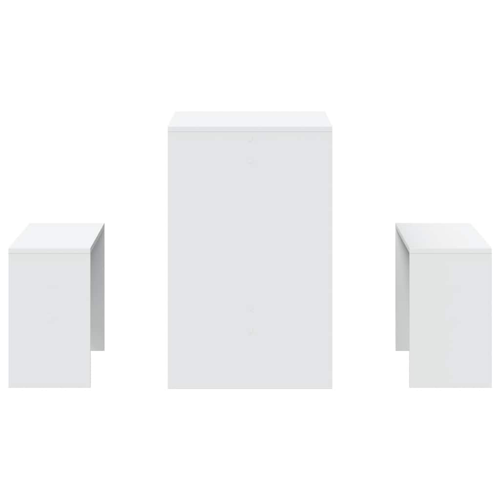 3 pcs conj. mesa jantar e banco deriv. madeira branco brilhante