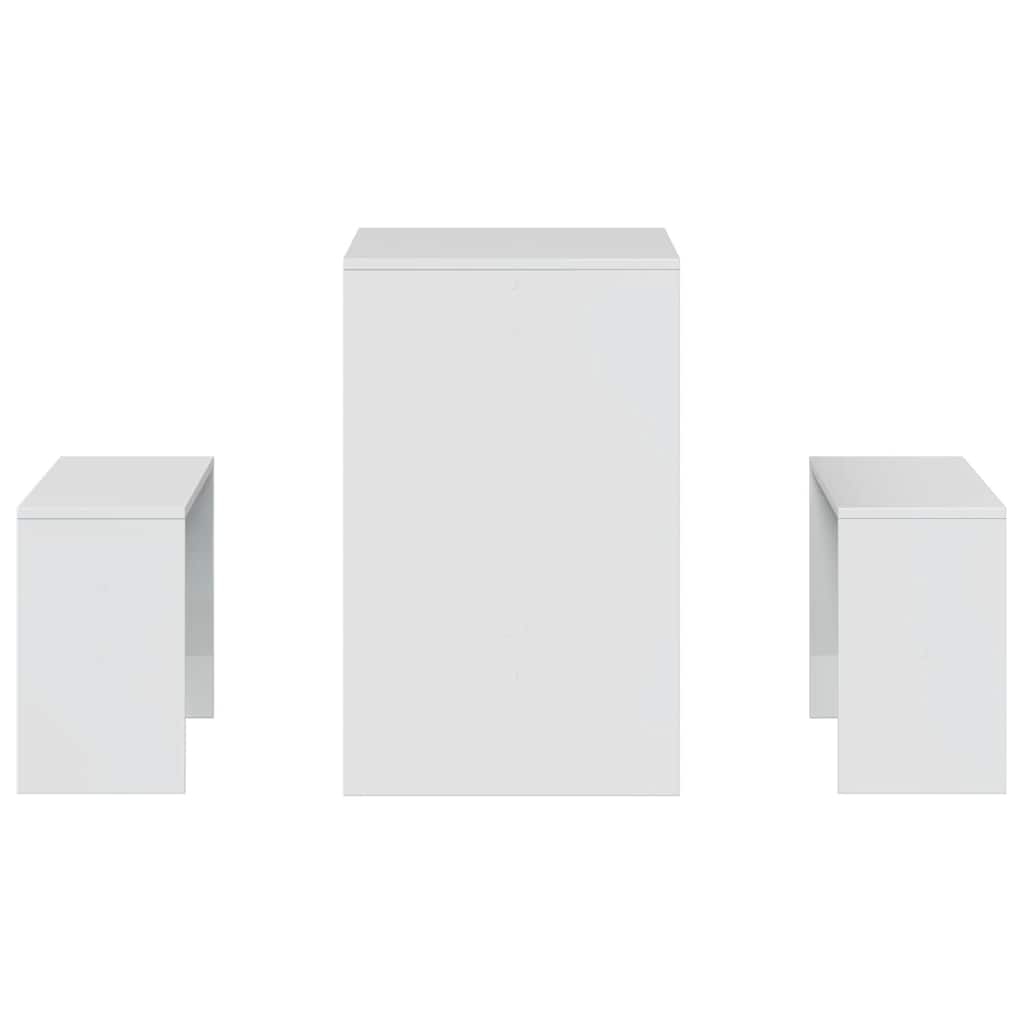 3 pcs conj. mesa jantar e banco deriv. madeira branco brilhante