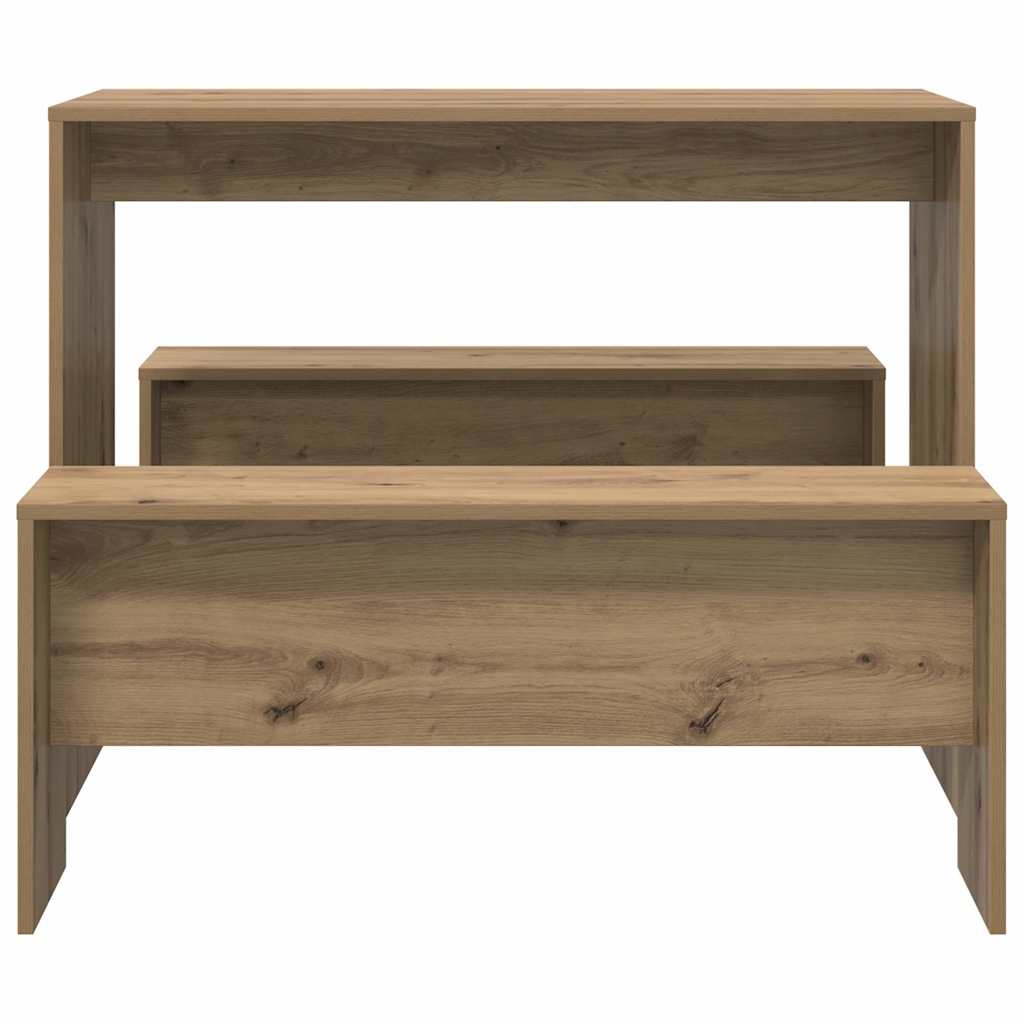 3 pcs conj. mesa jantar e banco deriv. madeira branco brilhante