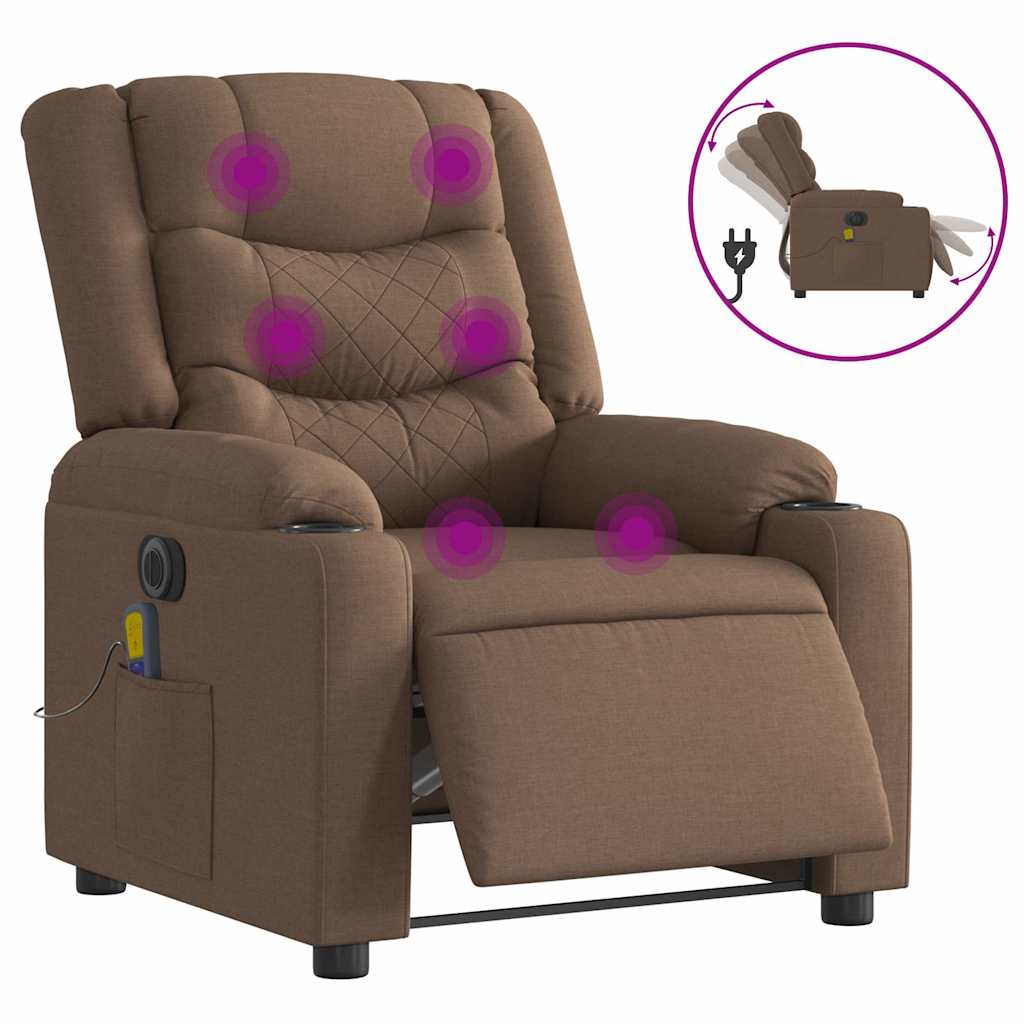 Poltrona de massagens reclinável elétrica tecido castanho