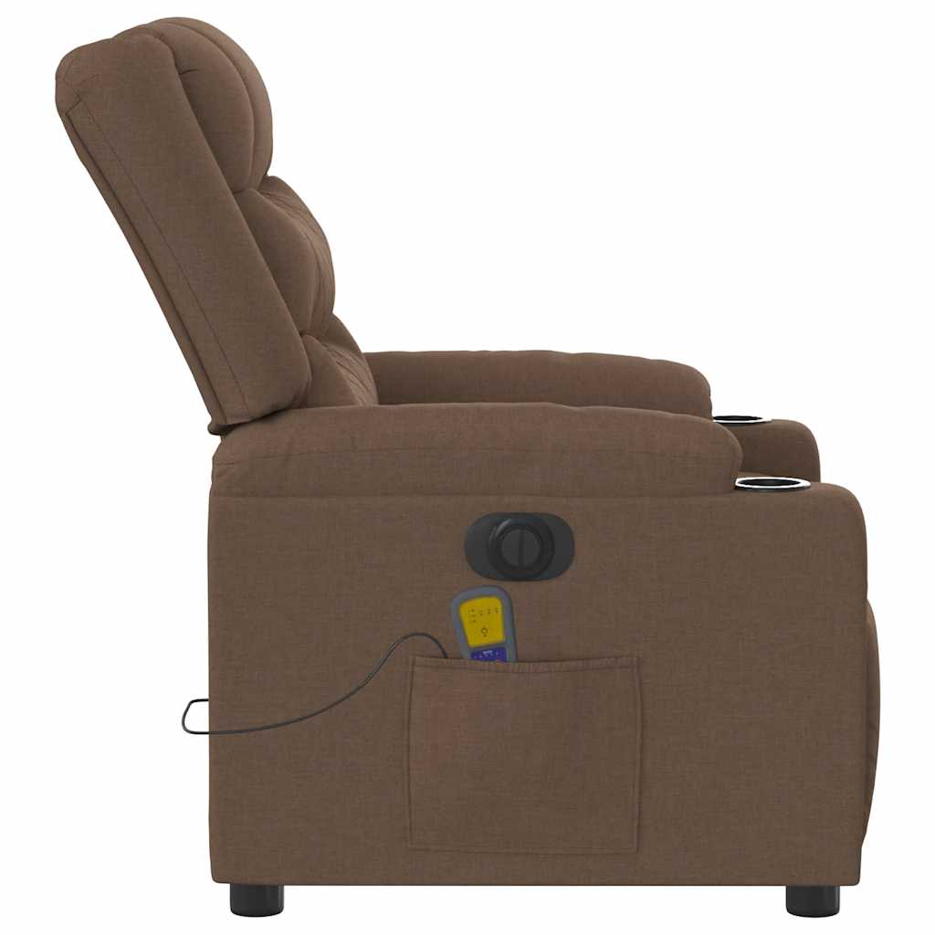 Poltrona de massagens reclinável elétrica tecido castanho