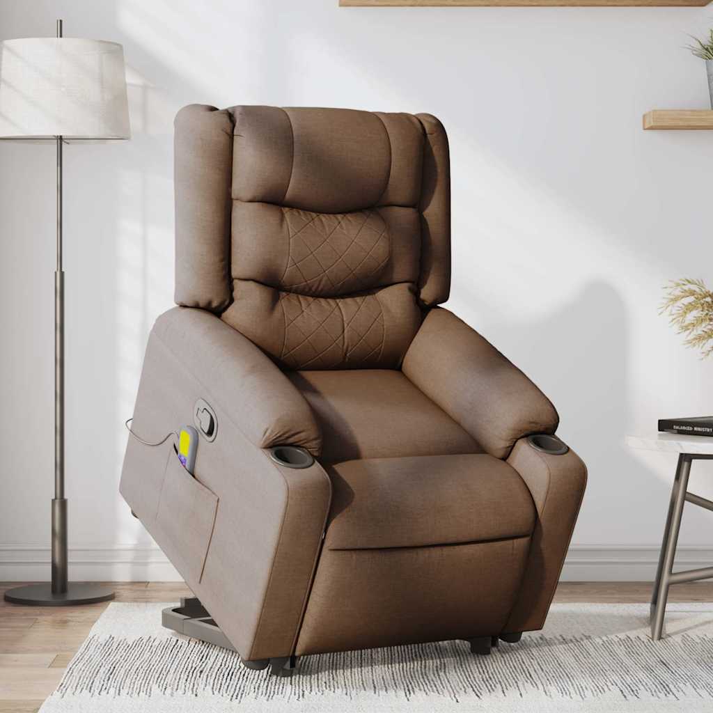 Poltrona reclinável massagens tecido castanho