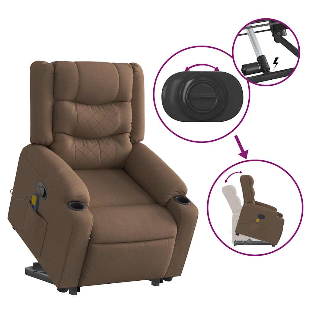 Poltrona reclinável massagens tecido castanho